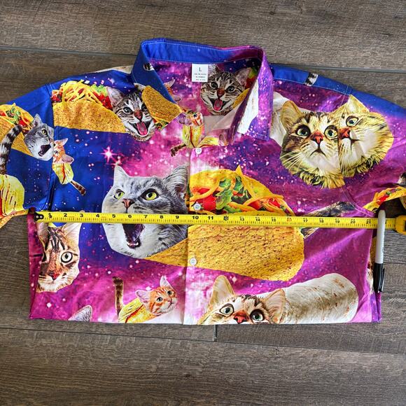 Cat & Taco Galaxy Print Button-Up Shirt Unisex L - Picture 6 of 7